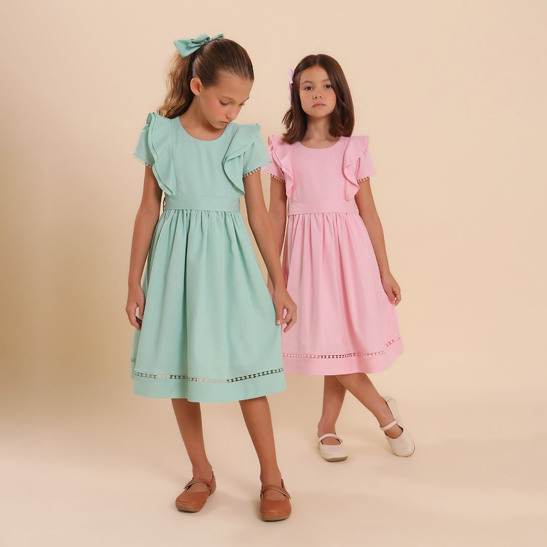 Vestido Infantil Louise Viscolinho Verde Celadon