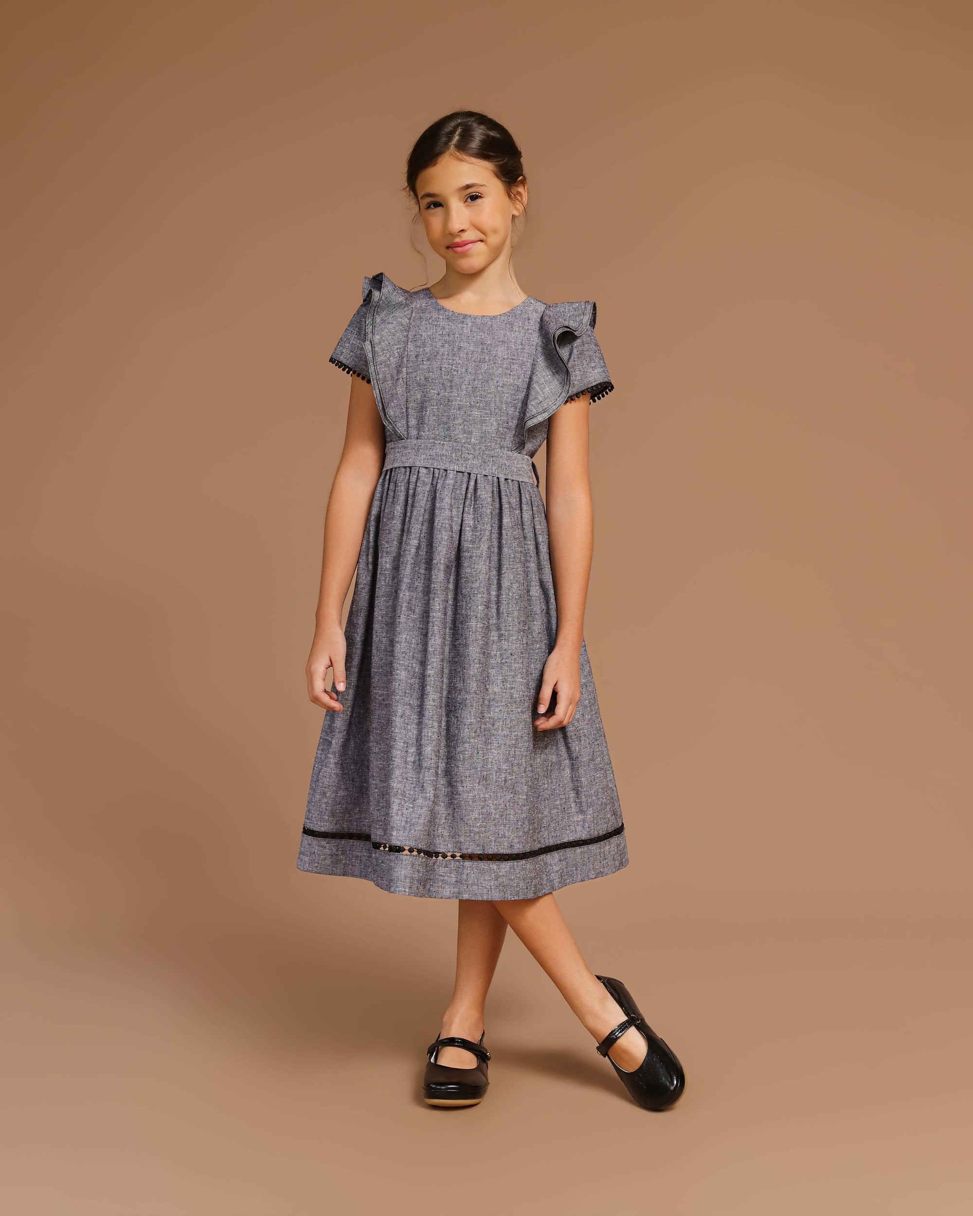 Vestido Infantil Louise Viscolinho Preto Mescla
