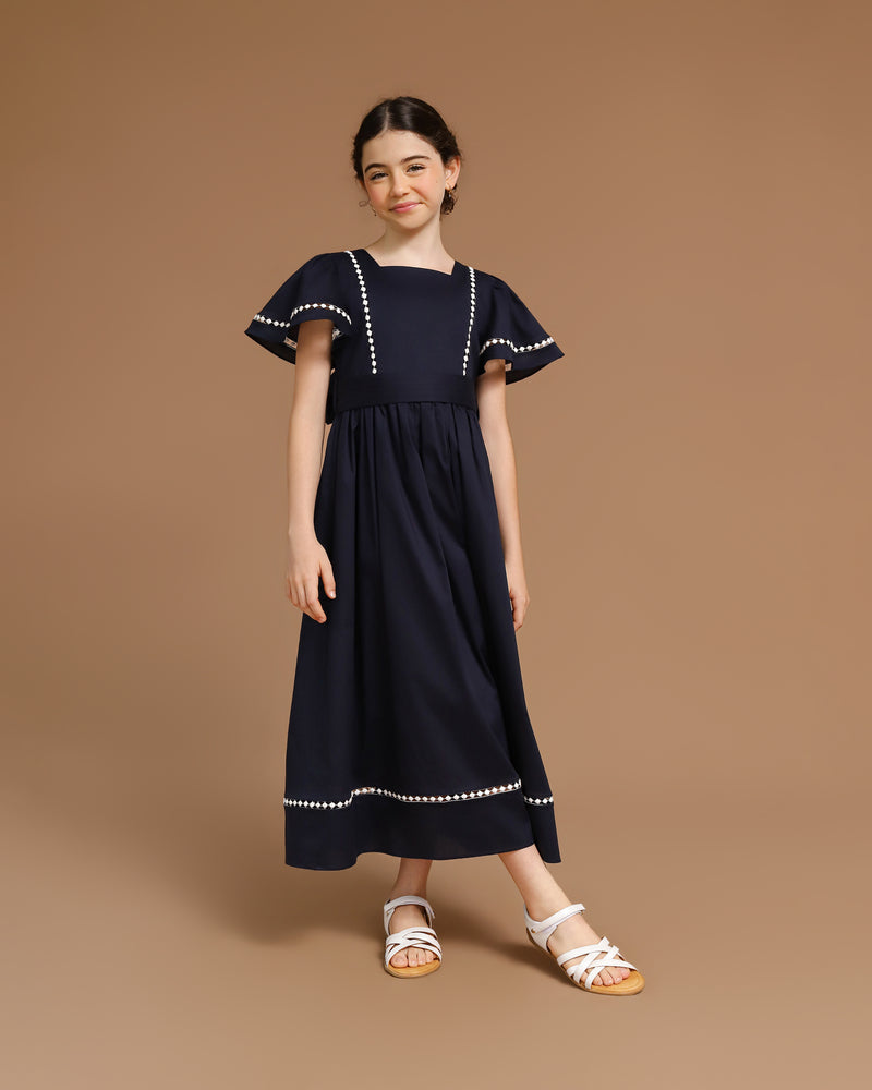 Vestido Infantil Poesia Longo Azul Marinho