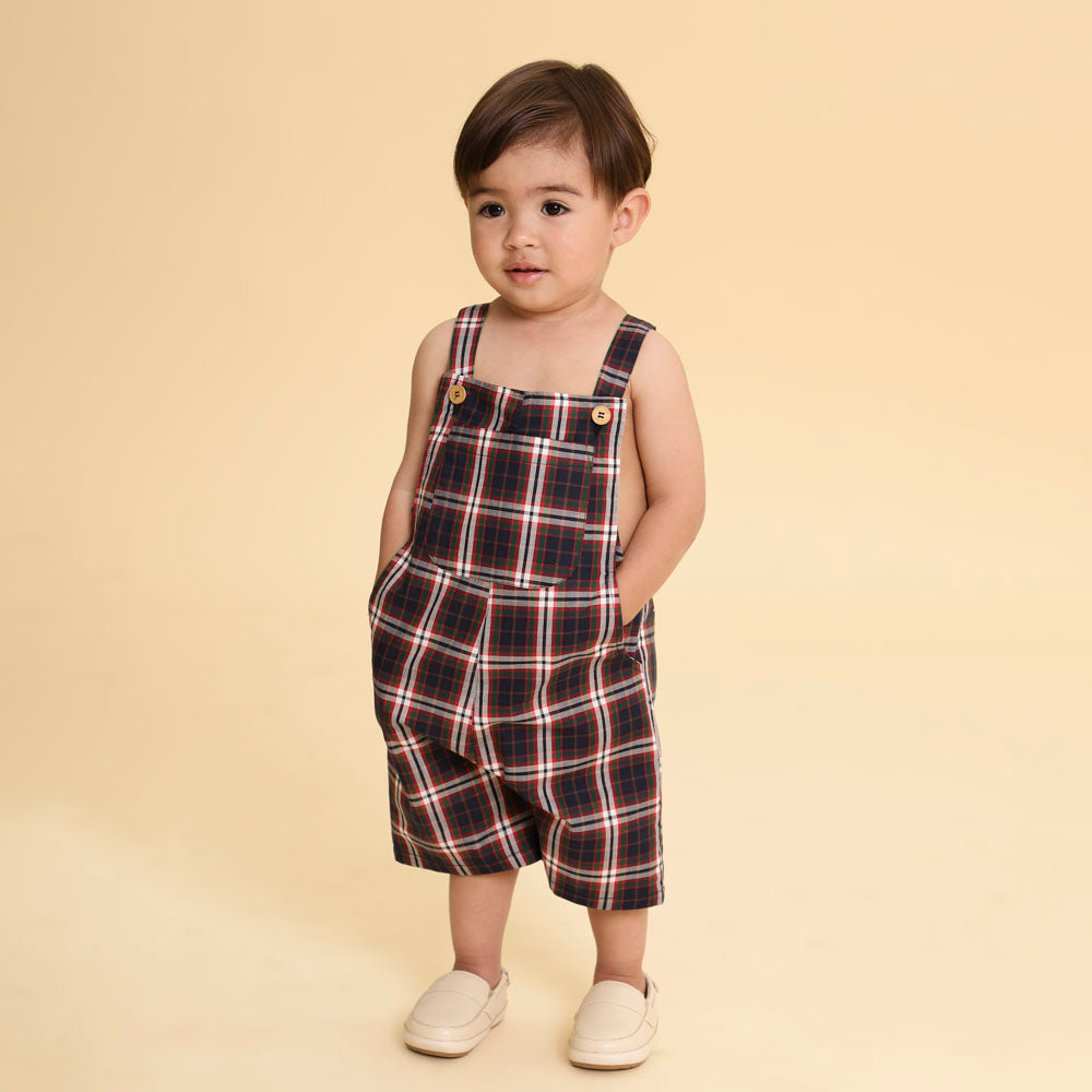 Jardineira Bebê Menino Henri Xadrez