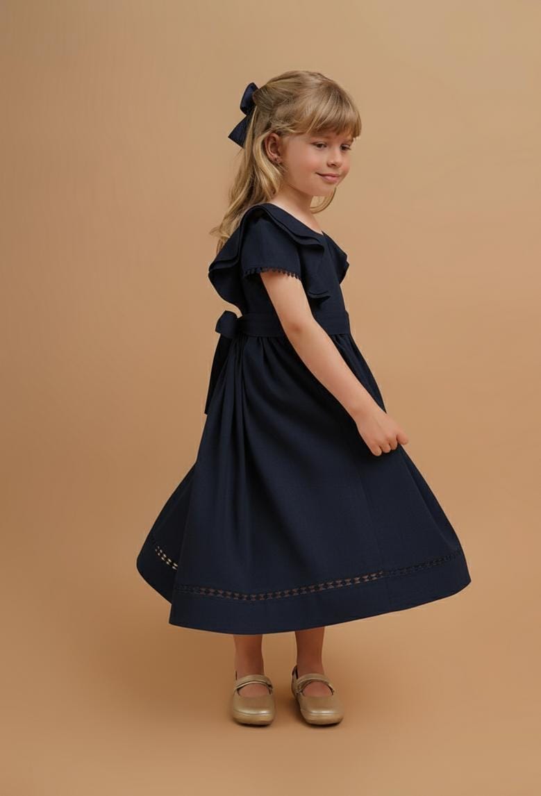 Vestido Infantil Louise Viscolinho Azul Marinho