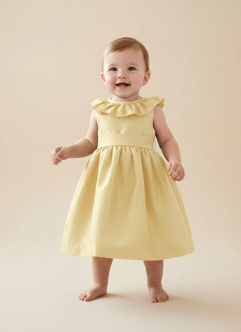 Vestido Festa Bebê Babado Amarelo