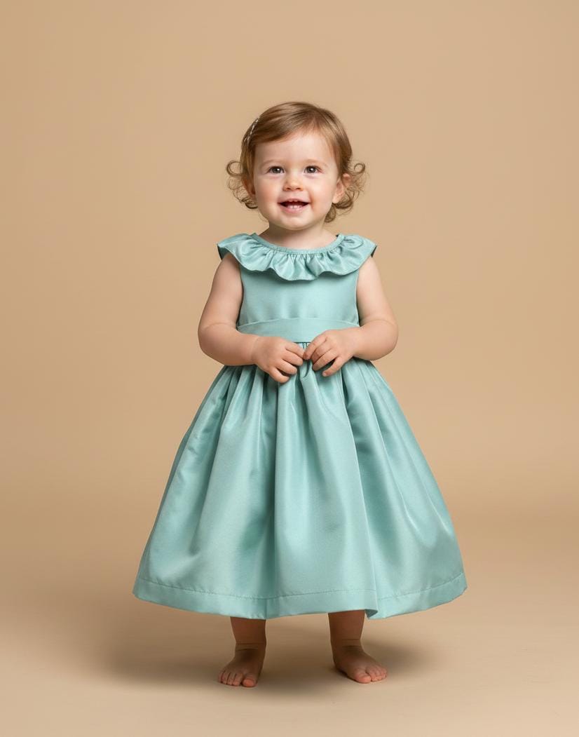 Vestido Festa Bebê Babado Verde Celadon