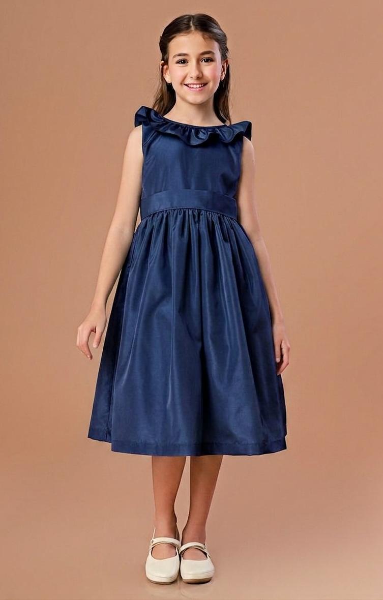 Vestido Festa Infantil Babado Azul Marinho