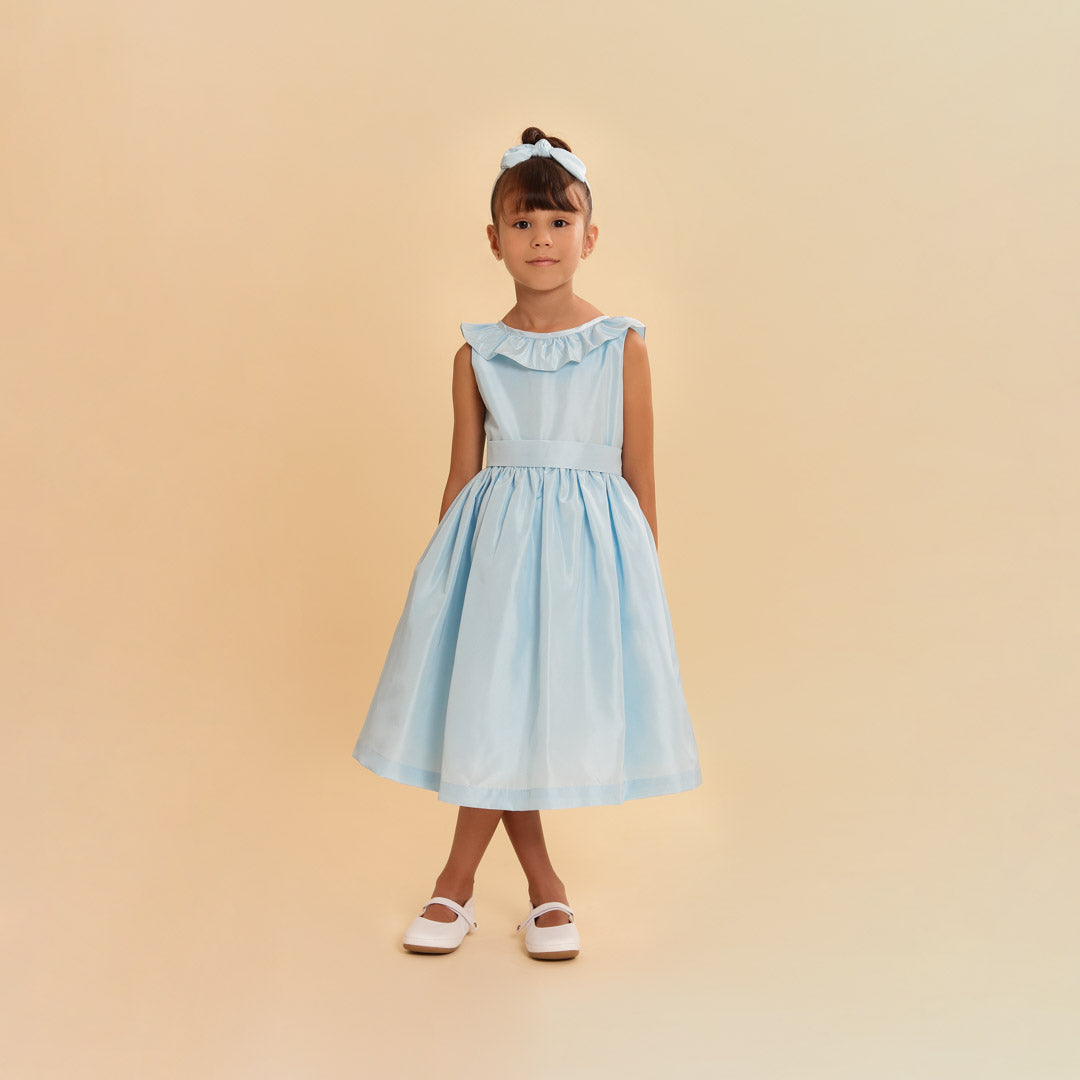 Vestido Festa Infantil Babado Azul