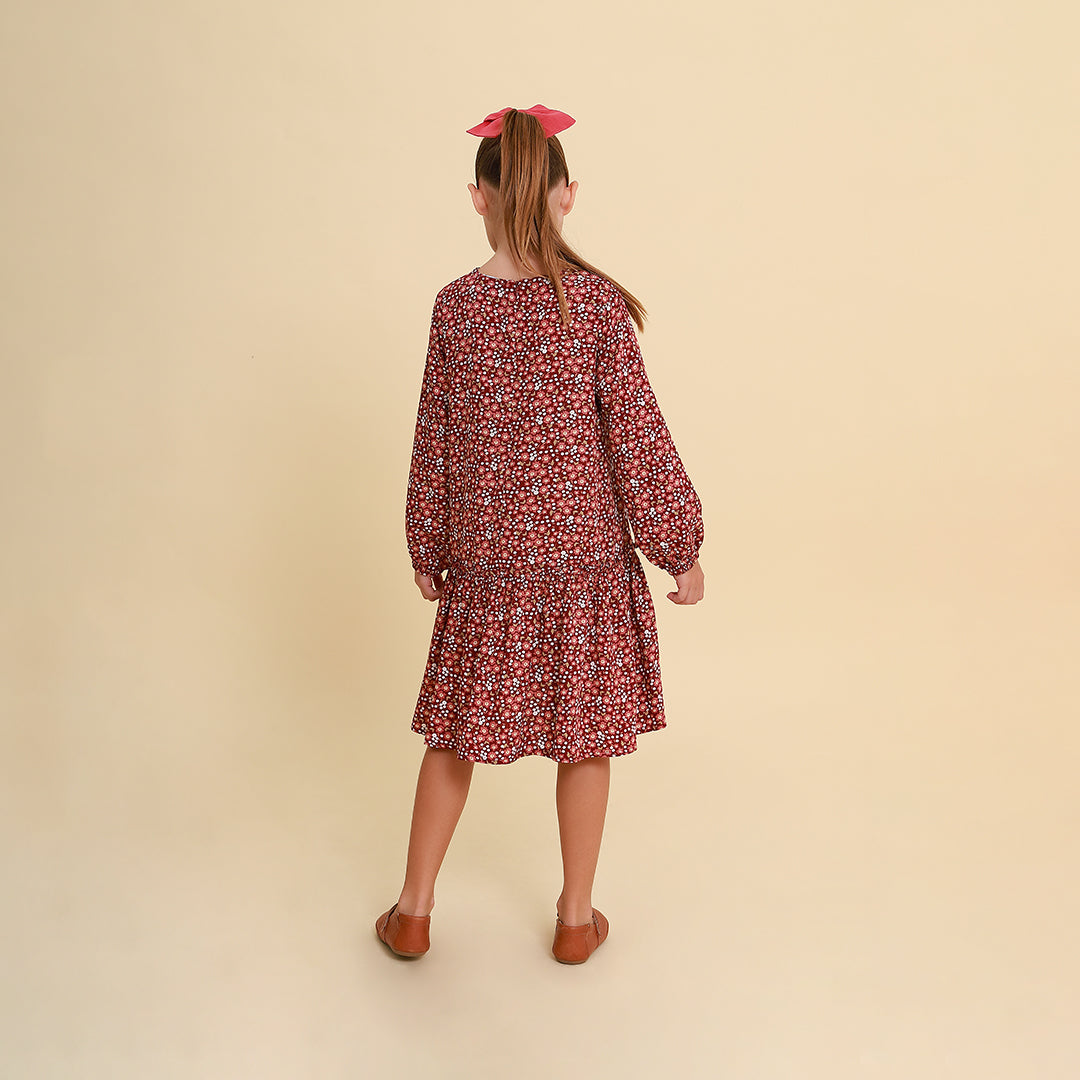 Vestido Infantil Verona Florzinha Vinho