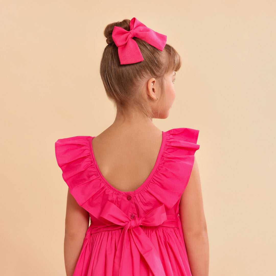 Vestido Infantil Bordado Babado Pink
