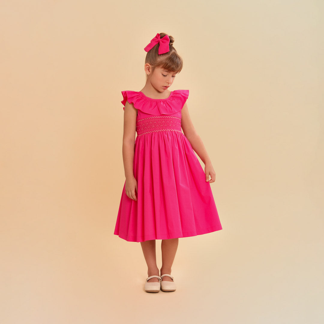 Vestido Infantil Bordado Babado Pink