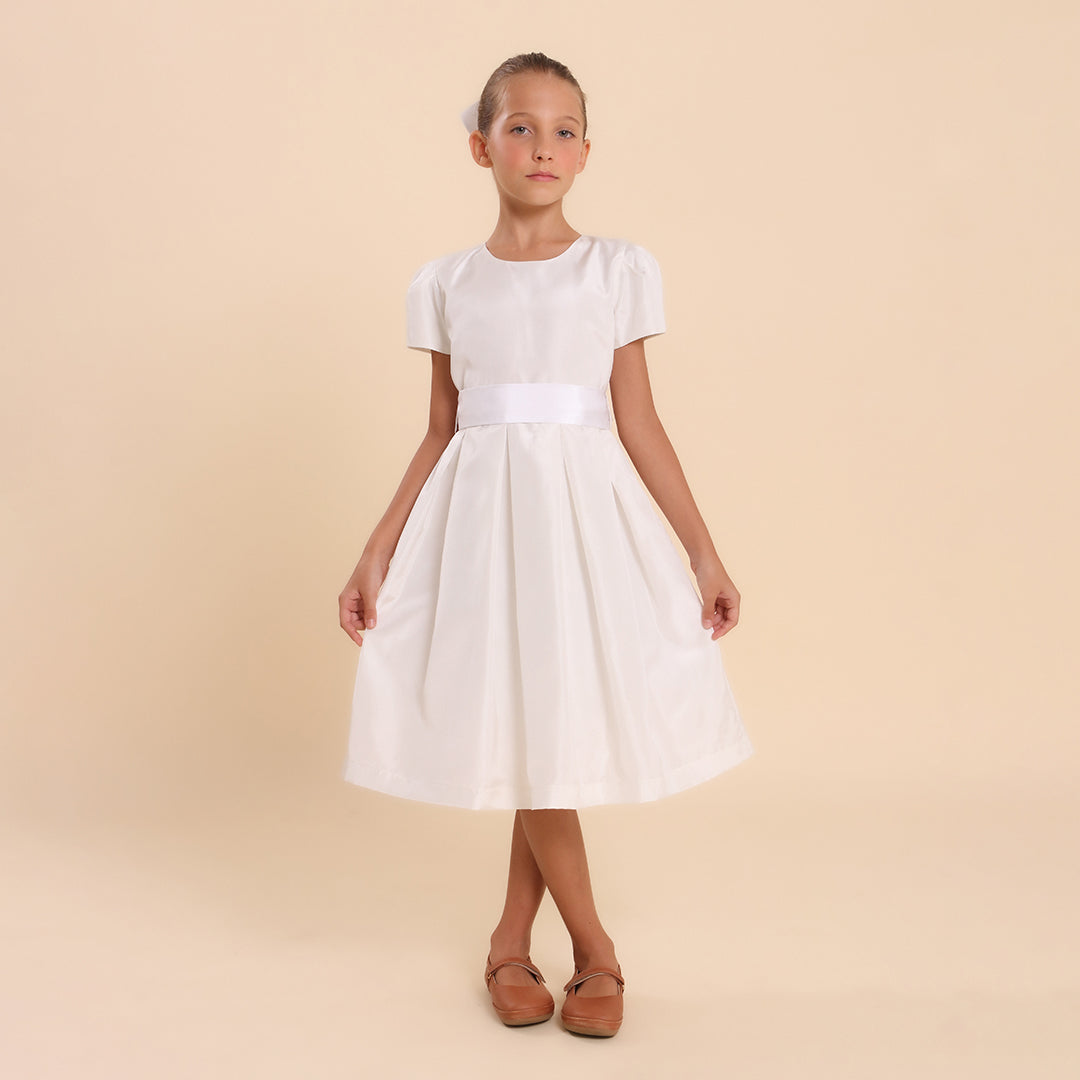 Vestido Festa Infantil Prega Sonho Off White