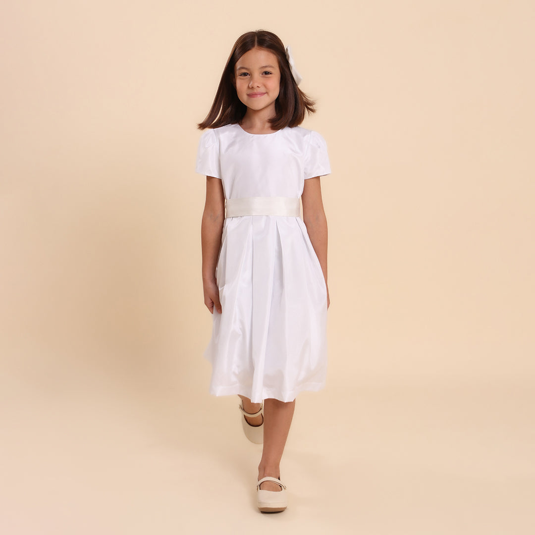 Vestido Festa Infantil Prega Sonho Branco