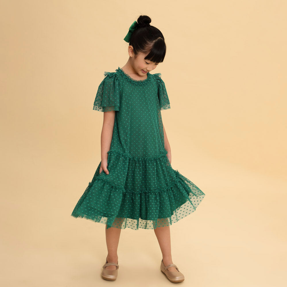 Vestido Infantil Paris Tule Verde Natal