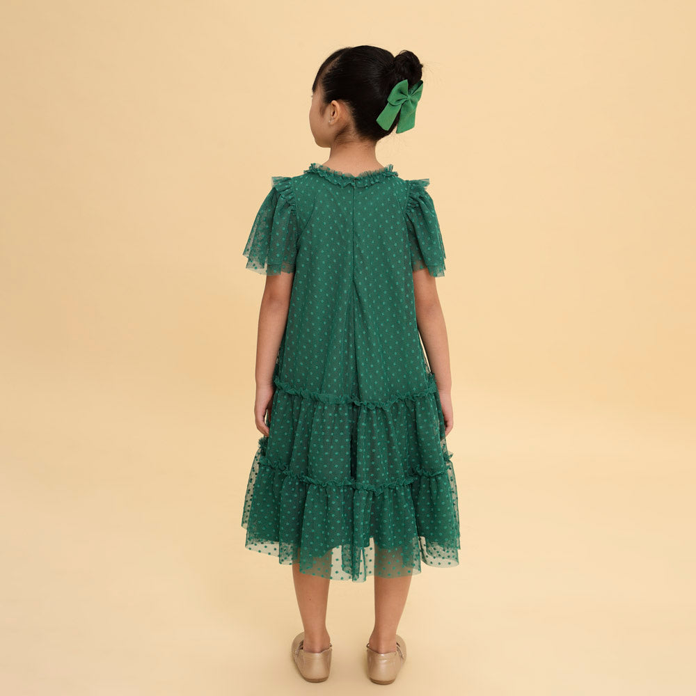 Vestido Infantil Paris Tule Verde Natal
