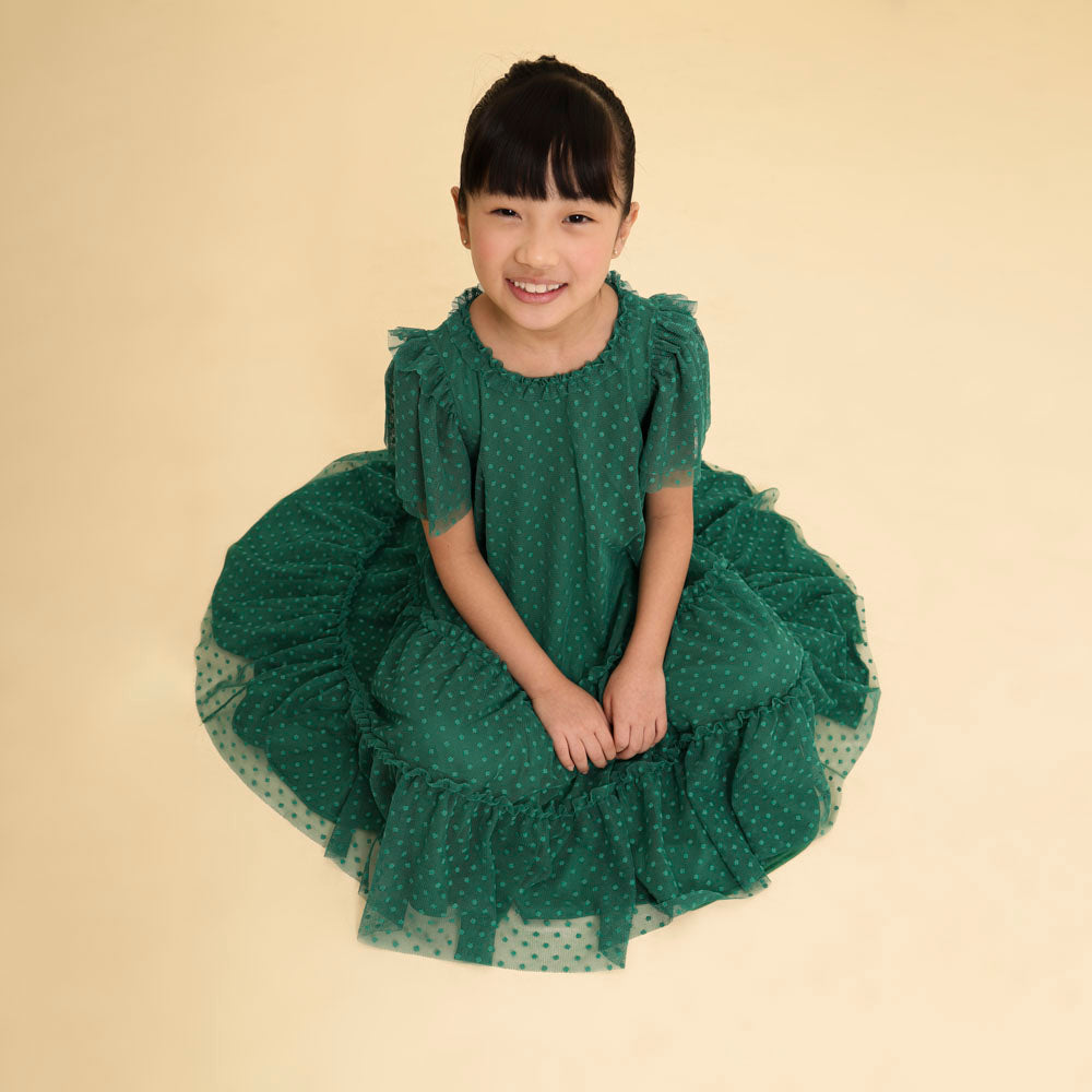 Vestido Infantil Paris Tule Verde Natal