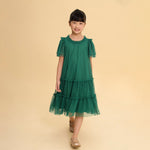 Vestido Infantil Paris Tule Verde Natal