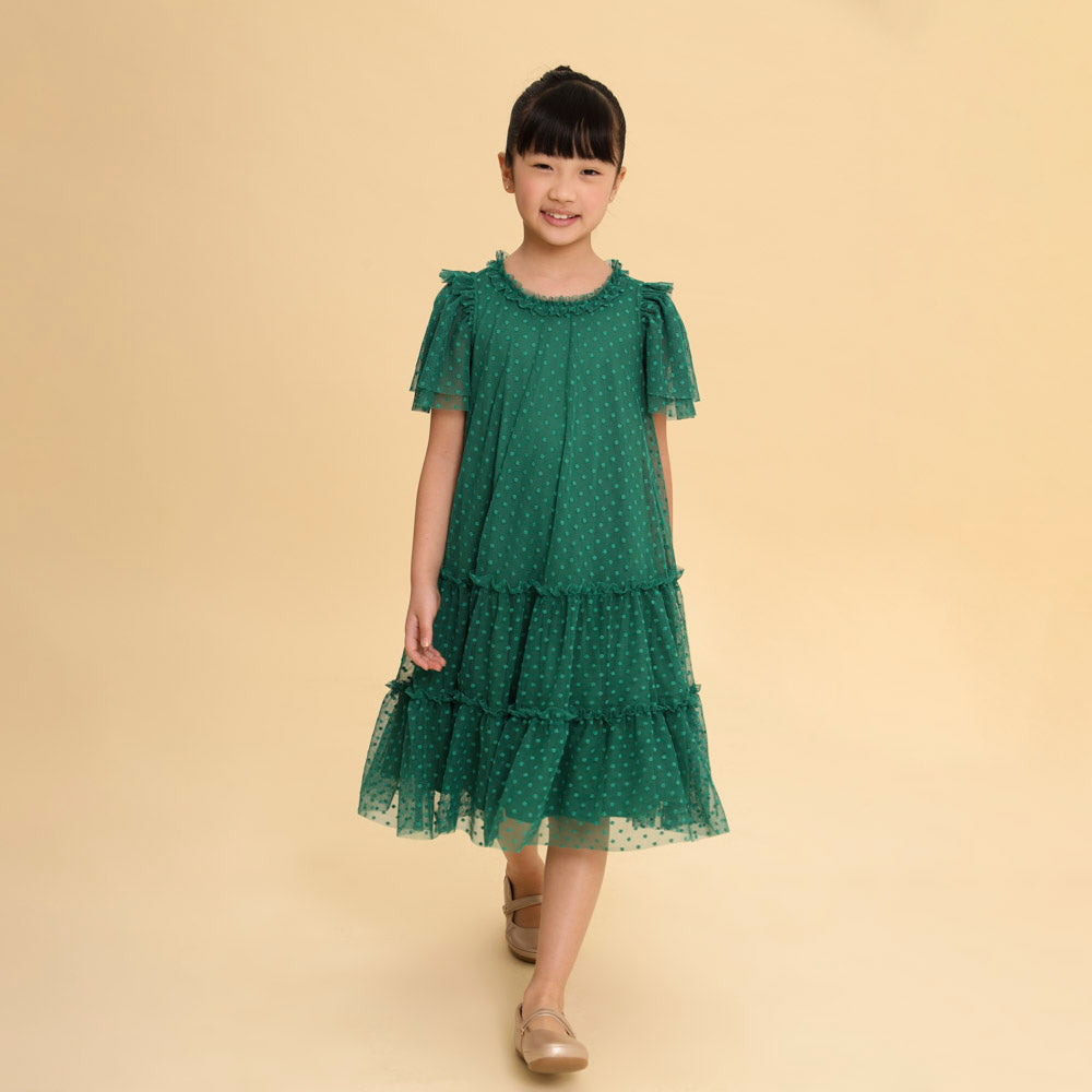 Vestido Infantil Paris Tule Verde Natal
