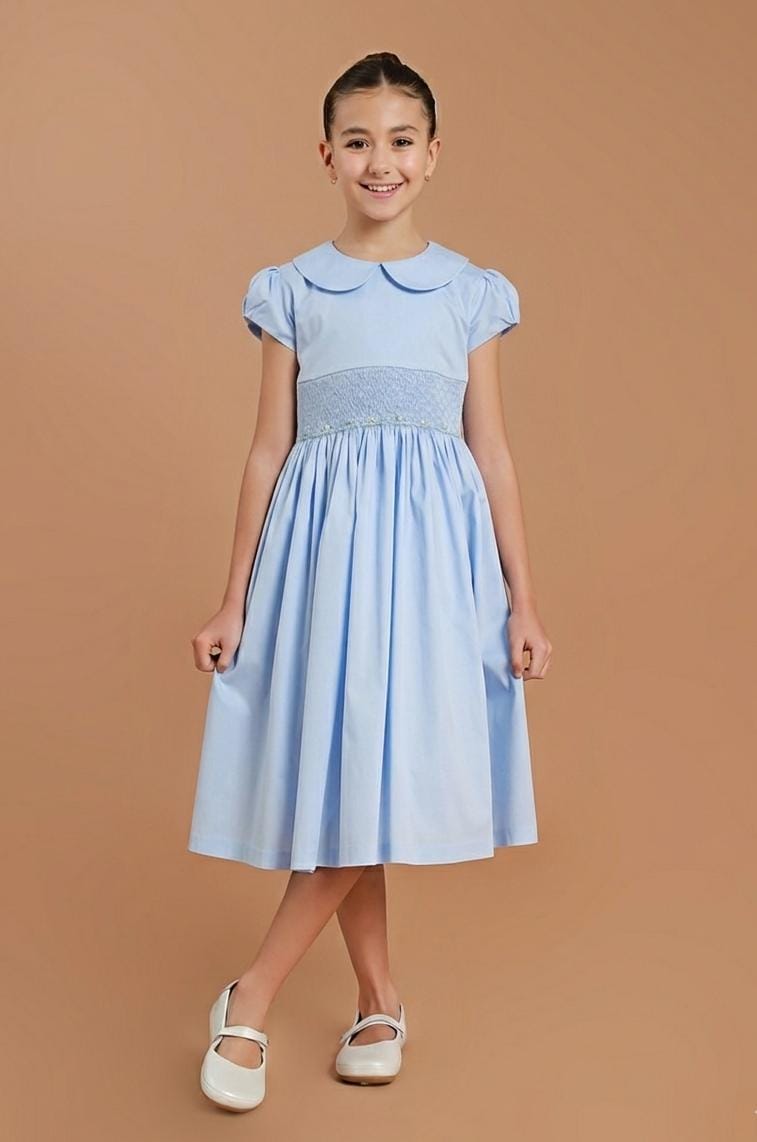 Vestido Bordado Infantil Clara Azul Bebê