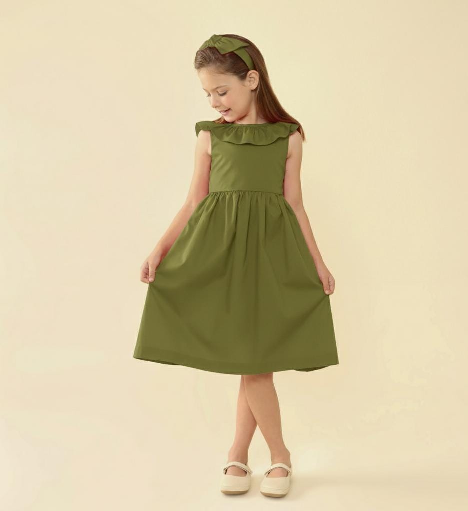 Vestido Infantil Babado Verde Oliva Natal