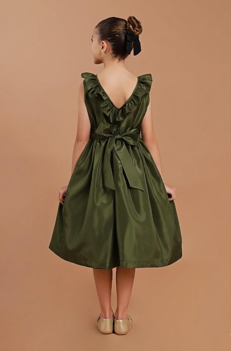 Vestido Festa Infantil Babado Verde Oliva