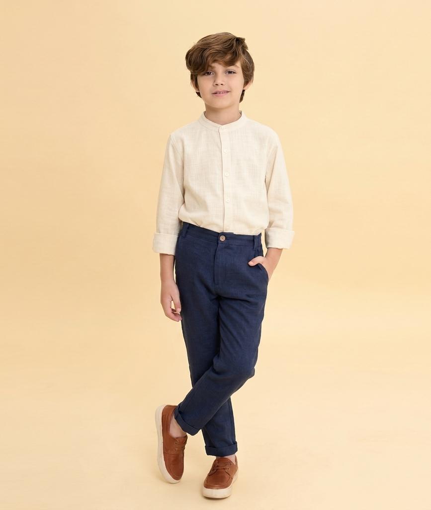 Calça Infantil de Linho Azul Marinho