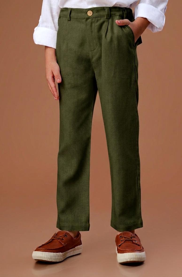 Calça Infantil de Linho Verde Oliva