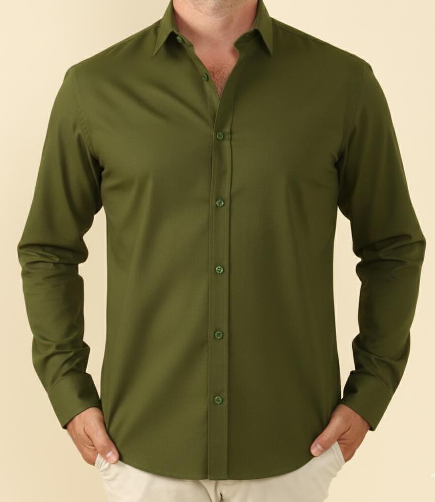 Camisa Pai Manga Longa Verde Oliva Natal