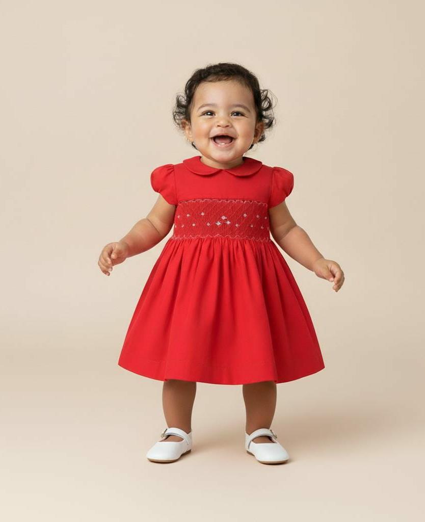 Vestido Bordado Bebê Clara Vermelho Natal