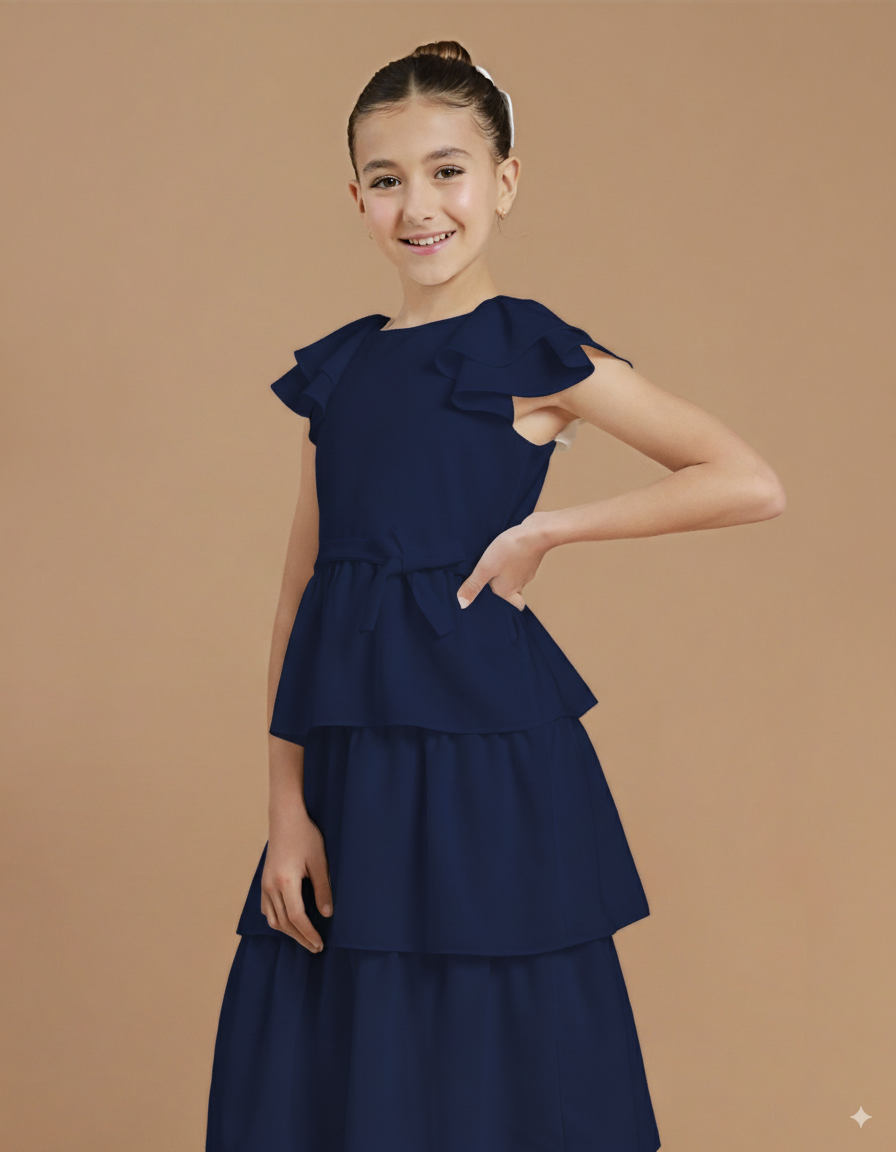 Vestido Infantil Kaya Longo Azul Marinho
