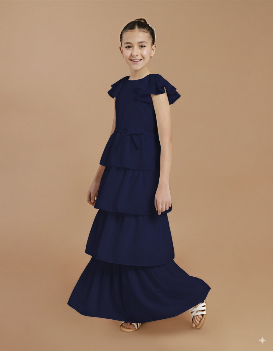 Vestido Infantil Kaya Longo Azul Marinho