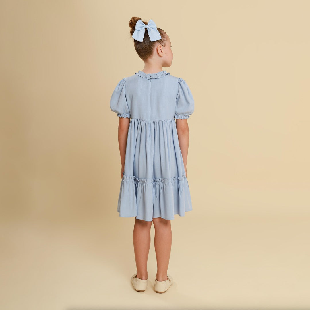 Vestido Infantil Lírio Viscose Azul Bebê