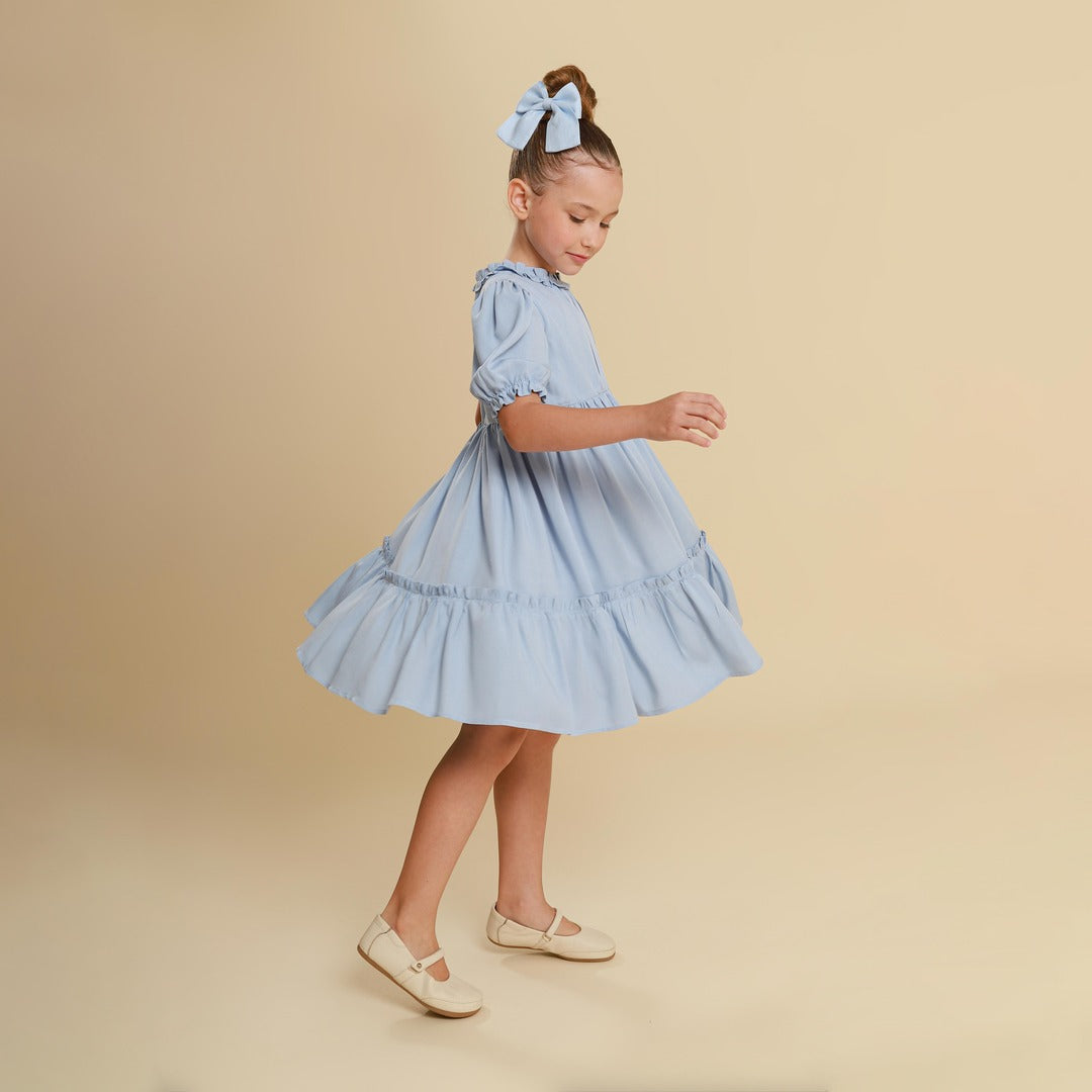 Vestido Infantil Lírio Viscose Azul Bebê
