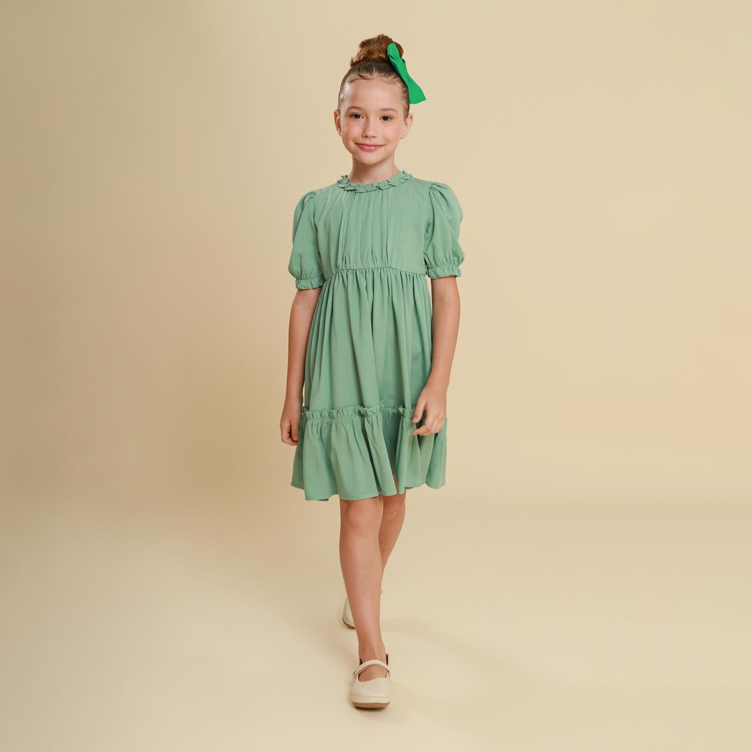 Vestido Infantil Lírio Viscose Verde Celadon