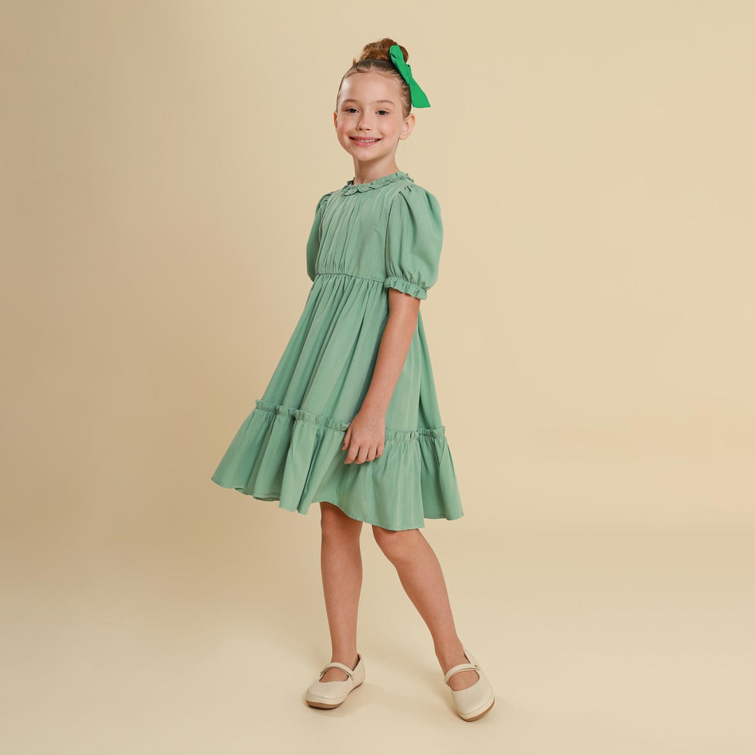 Vestido Infantil Lírio Viscose Verde Celadon