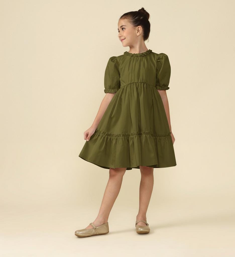 Vestido Infantil Lírio Verde Oliva Natal