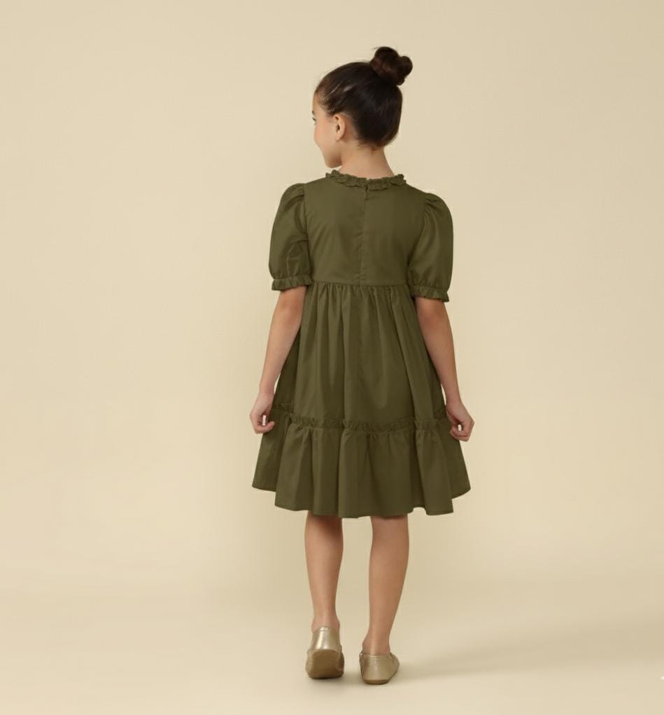 Vestido Infantil Lírio Verde Oliva Natal