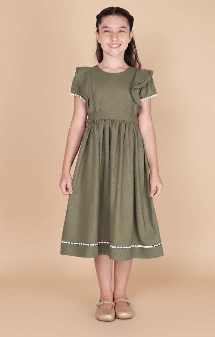 Vestido Infantil Louise Viscolinho Verde Oliva