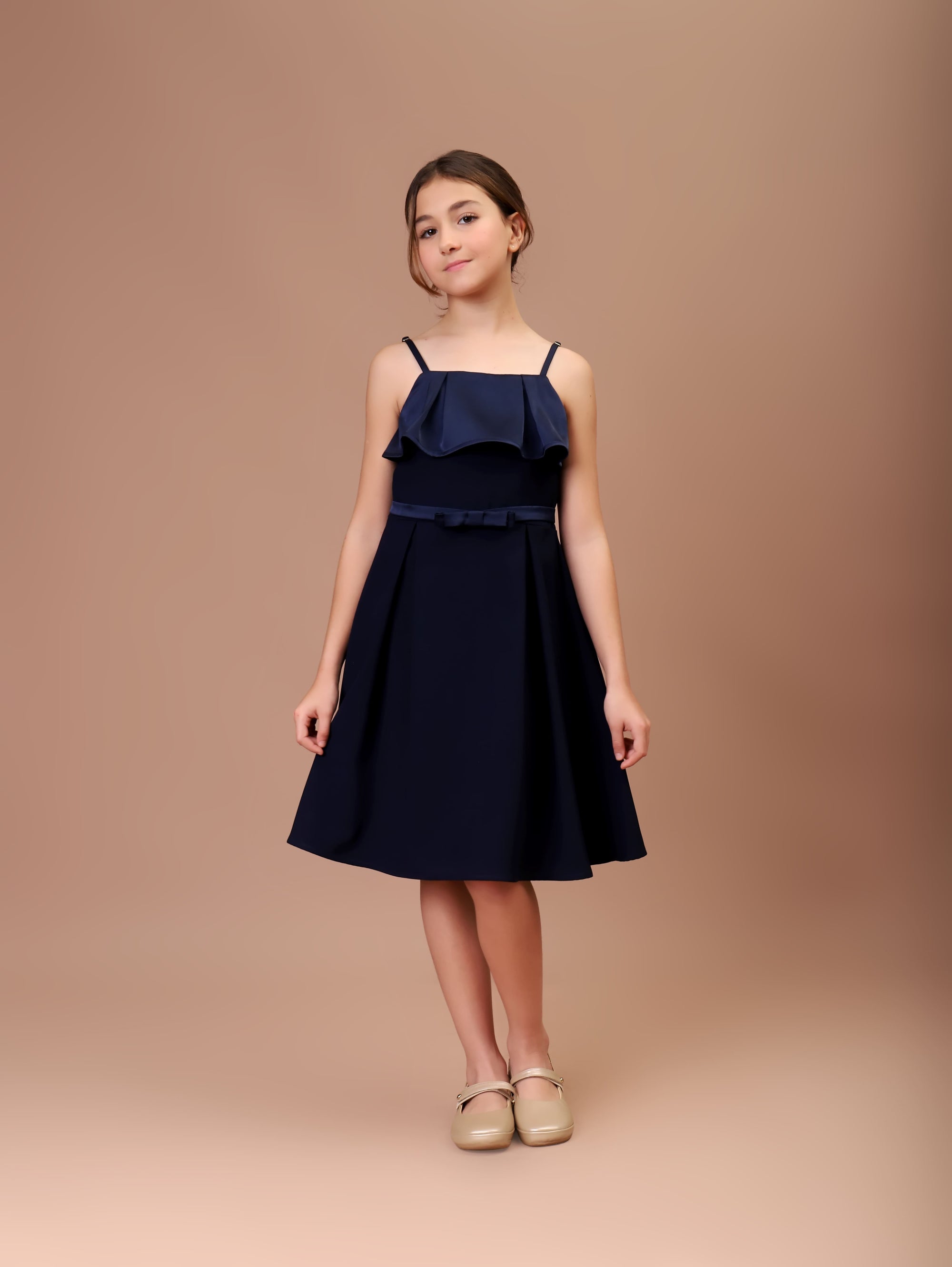 Vestido Infantil Heloise Crepe Azul Marinho