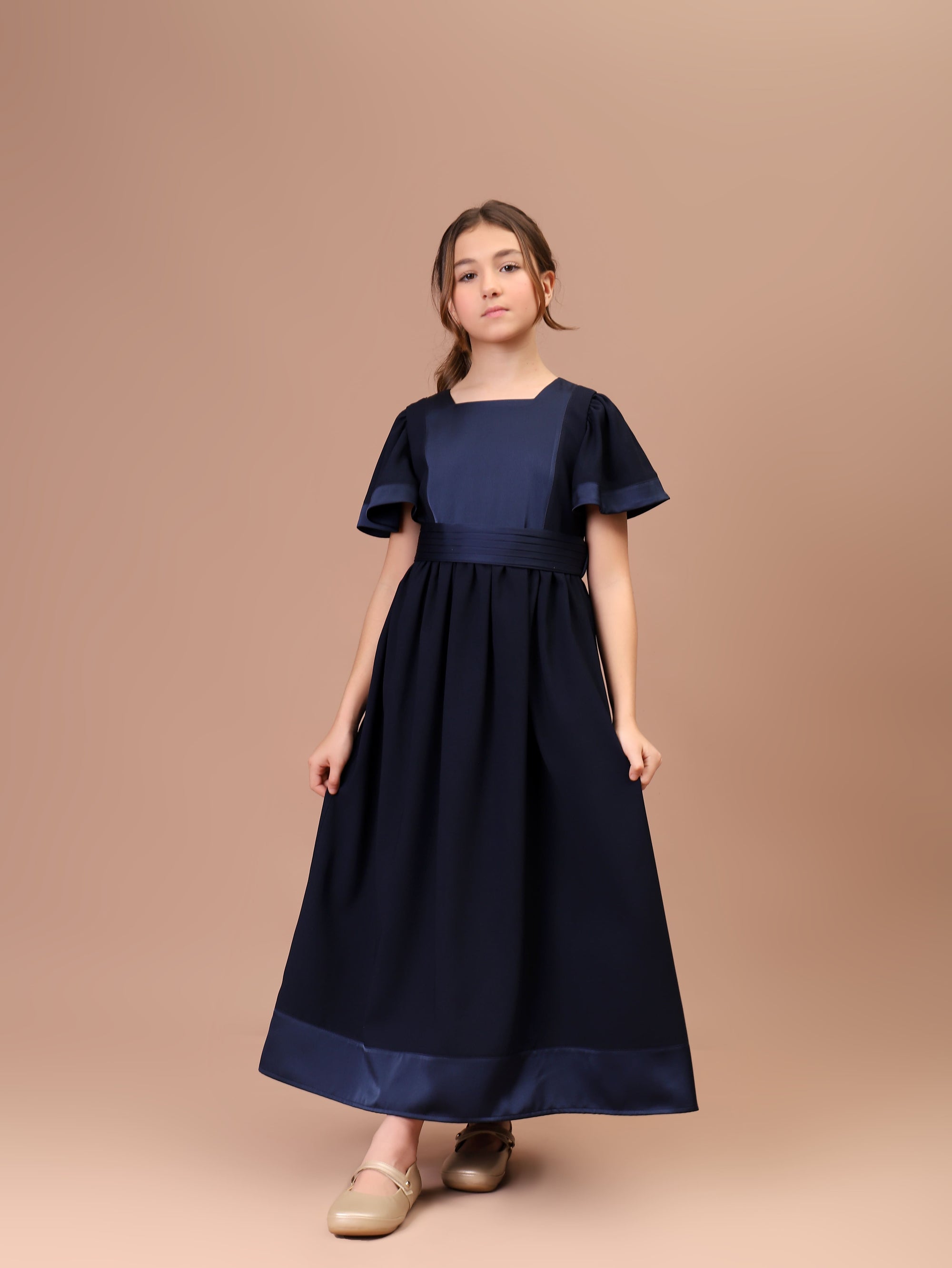 Vestido Infantil Audrey Crepe Azul Marinho