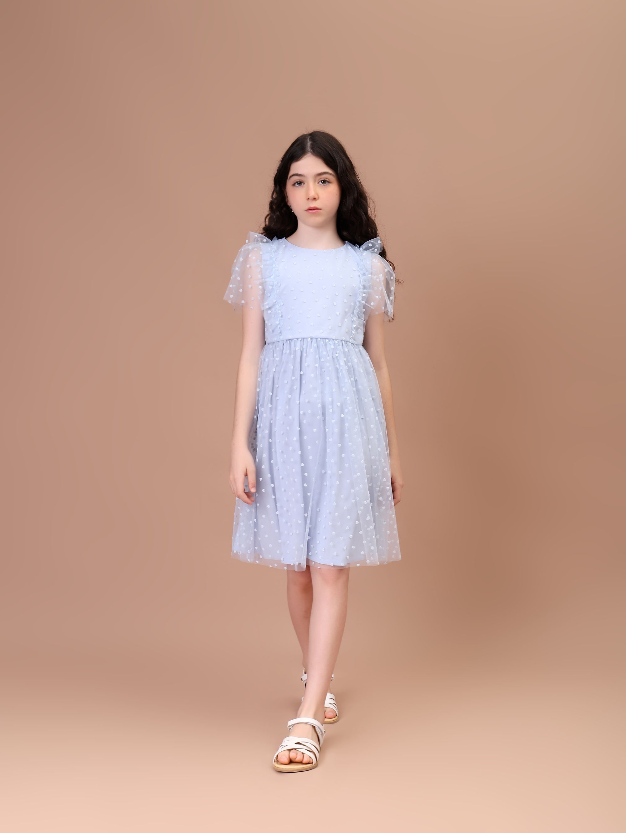 Vestido Infantil Carmélia Tule Corações Azul