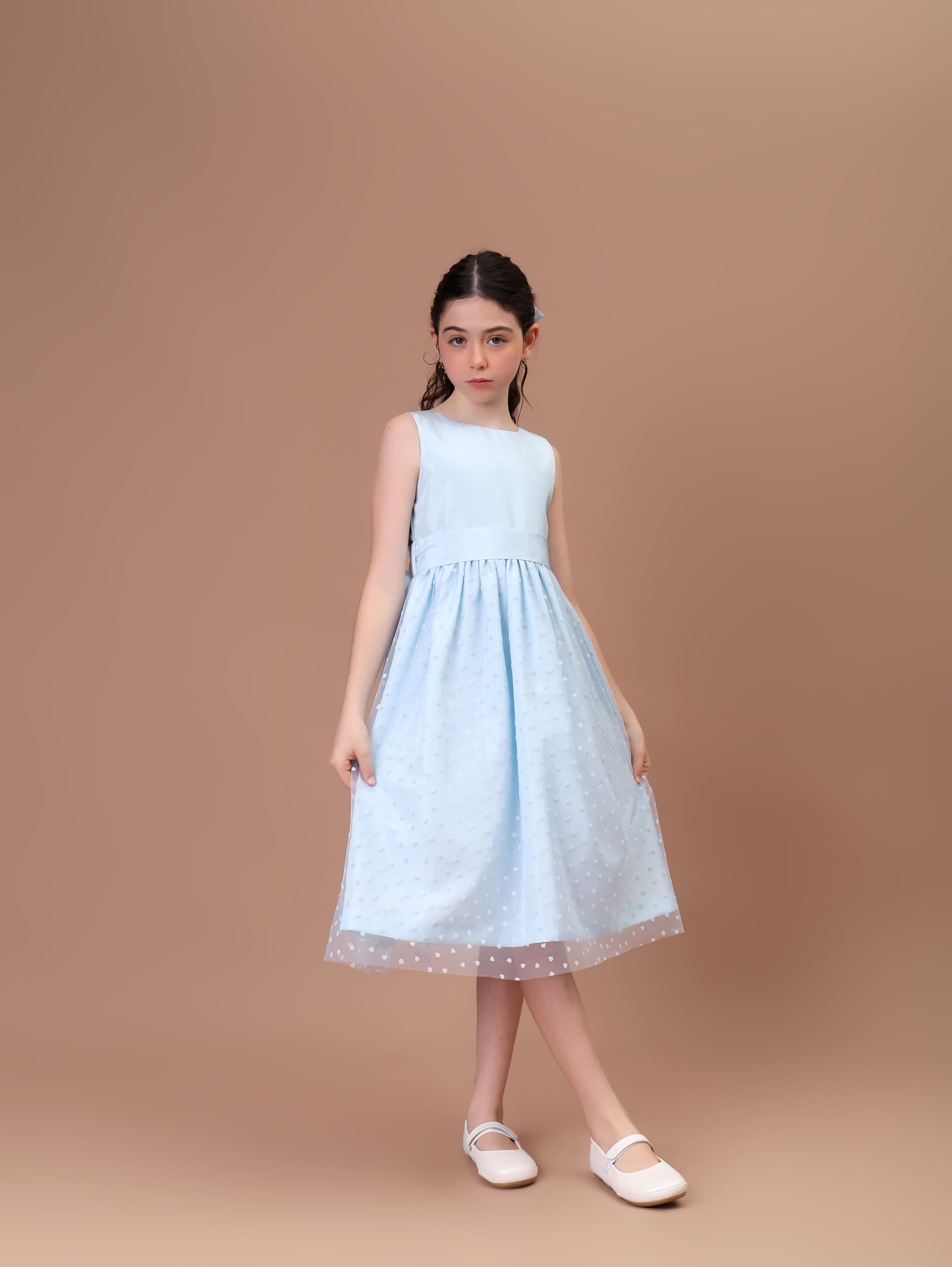 Vestido Festa Infantil Teodora Tule Corações Azul Bebê
